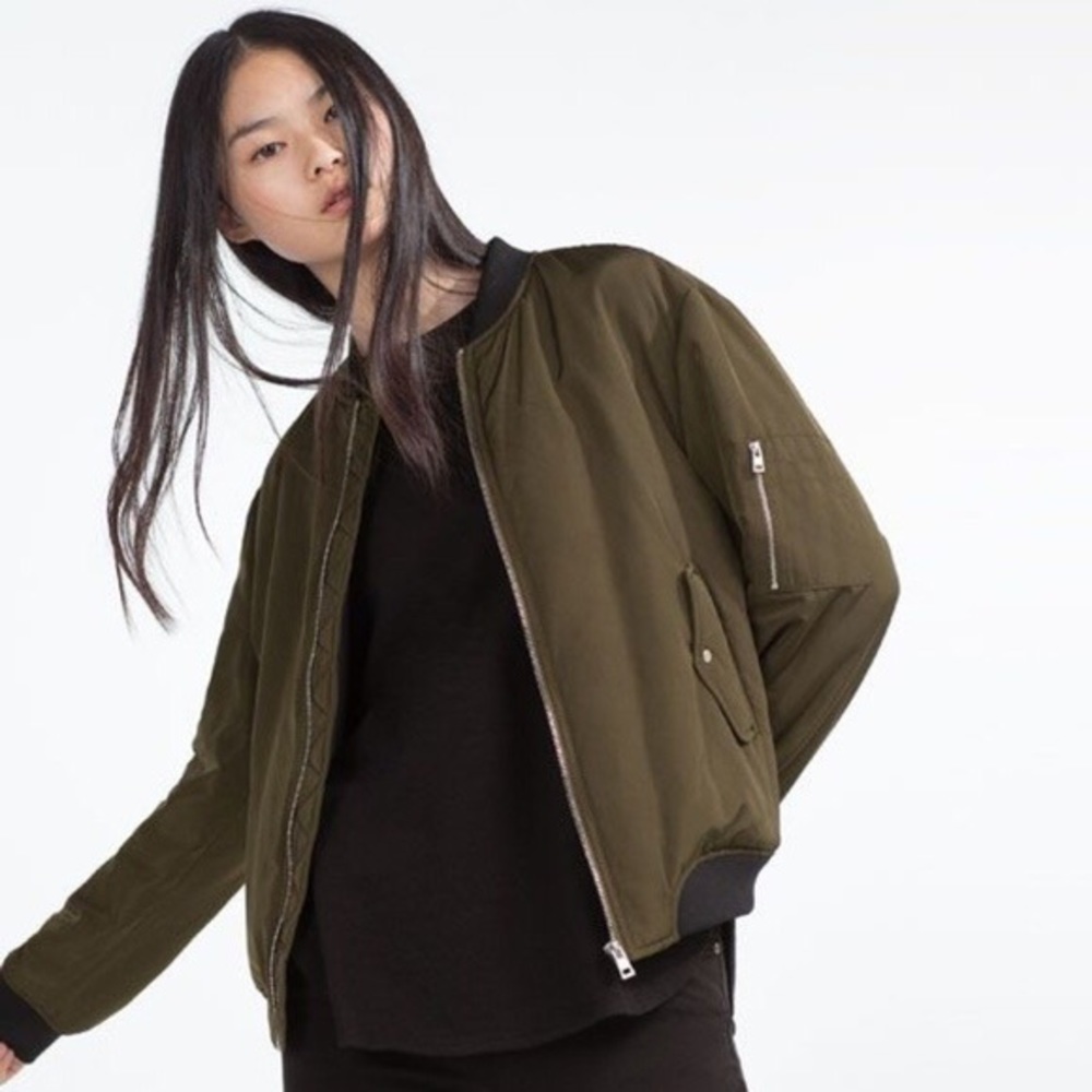 Zara army green bomber jacket